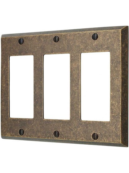 Traditional Forged Brass Triple Gang GFI Cover Plate in Antique Brass.